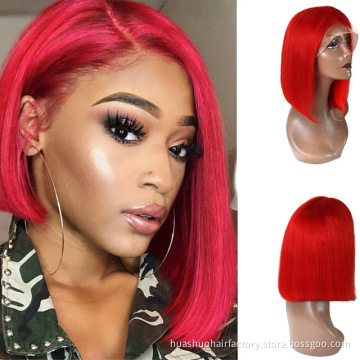 Brazilian Cosplay Fire Red Curly Human Hair Wig  , Color Red Wine Body Wave Hair Lace Front Wigs